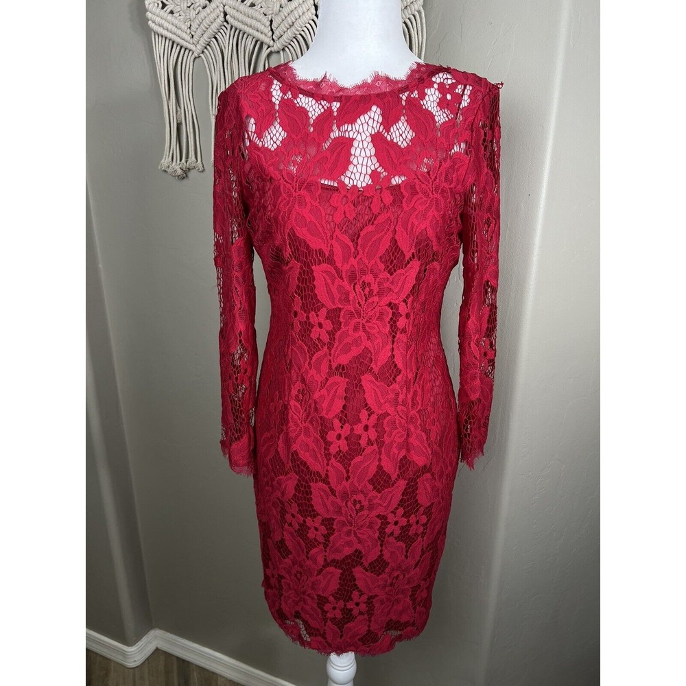 Adrianna Papell Red Lace Cocktail Party Dress Size 4 Lined